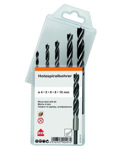 Bohrer-Set, Holz, Ø 4-10 mm, 5 Stück in Box