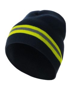 Strickmütze, "Eike", marine, neongelbe Reflexstreifen