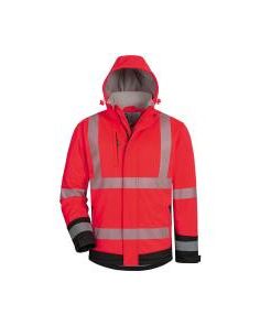 Warnschutz-Softshell-Jacke, rot/schwarz, fluoreszierend