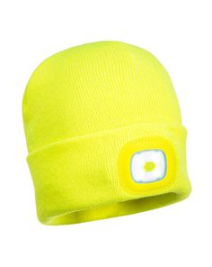 Warnschutz-Strickmütze mit LED-Leuchte, neongelb