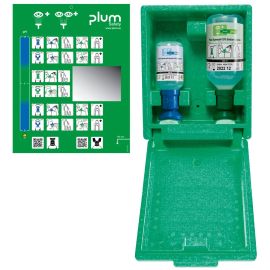 Kombi-Augenspülstation mit Augenspüllösung (NaCl 0,9%) und neutraler Lösung, Wandbox