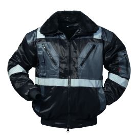 Pilotenjacke, schwarz/grau mit Reflexstreifen