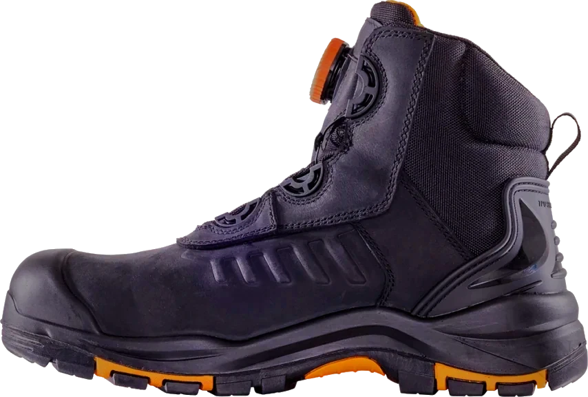 S3 Schnürstiefel Montana S7 L Fast von SANTOS mit BOA Schnellverschluss in schwarz orange für Baustelle und Industrie - linke Ansicht