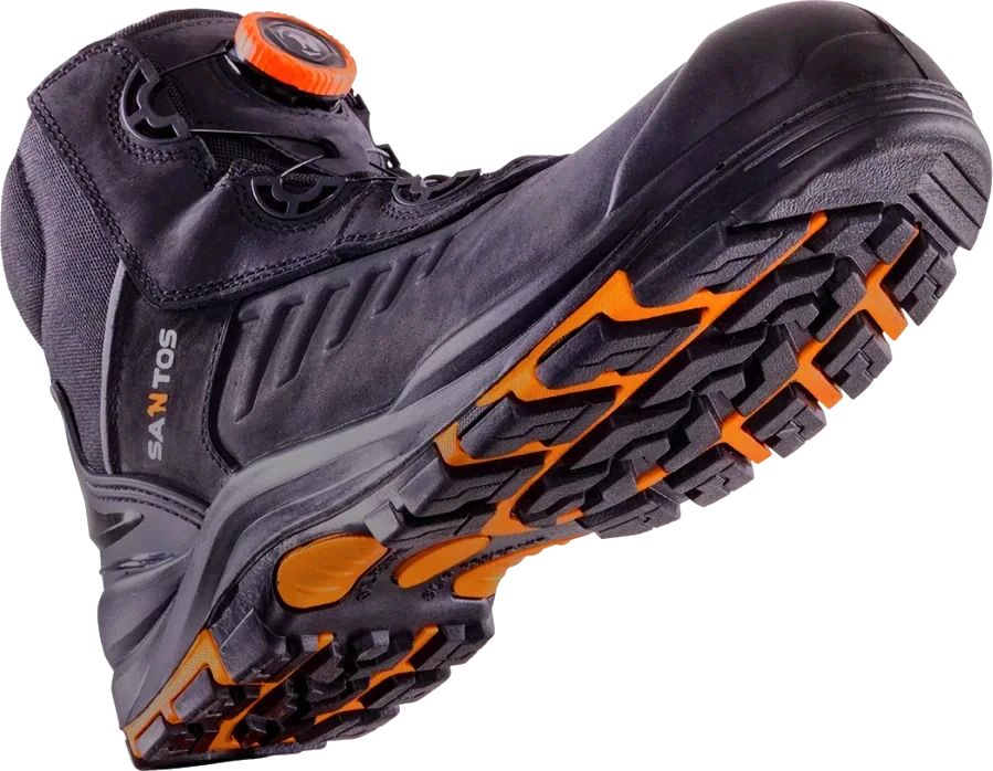 S3 Schnürstiefel Montana S7 L Fast von SANTOS mit BOA Schnellverschluss in schwarz orange für Baustelle und Industrie - Ansicht unten