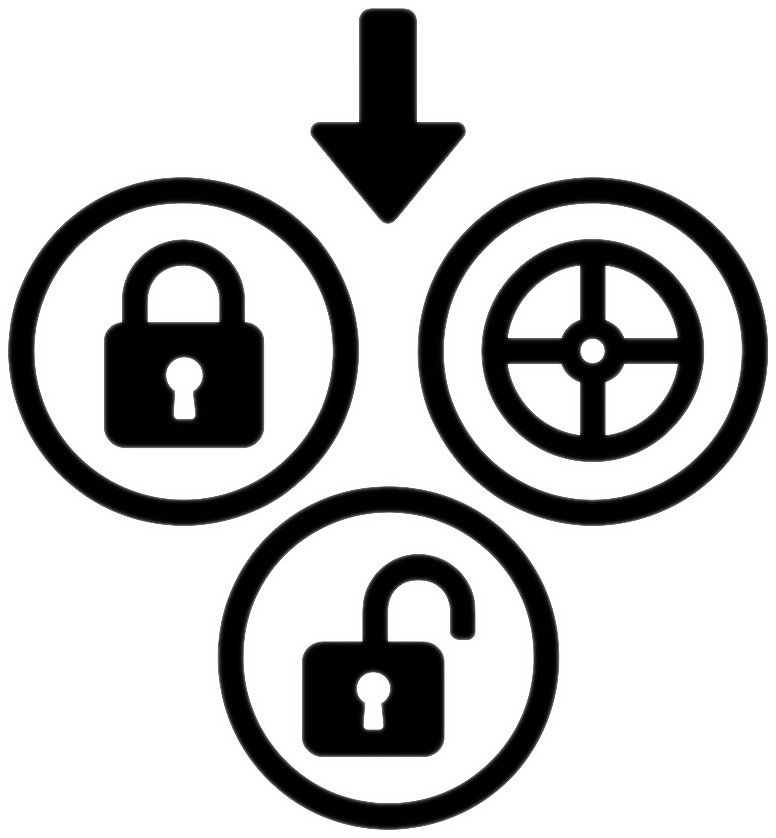 Icon mit verschiedenen Schleusensymbolen als Darstellung für unterschiedliche Typen von Materialschleusen je nach Projektanforderung