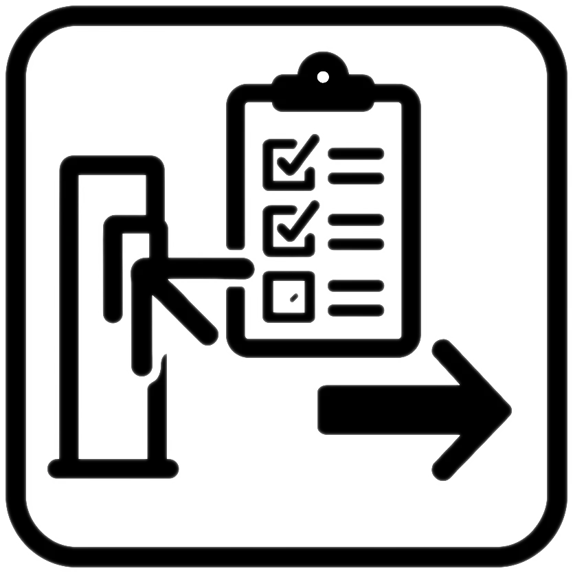 Icon mit Checkliste und Schleuse – Auswahl der passenden Personenschleuse nach Projektanforderungen.