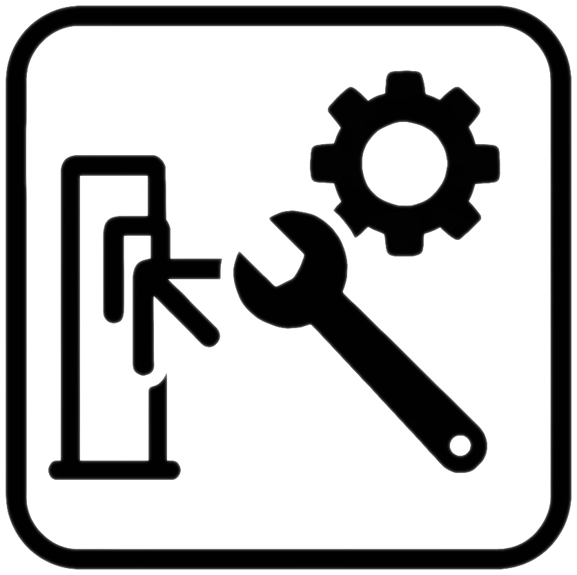Icon mit Schraubenschlüssel und Zahnrad – Wartung und Funktionserhalt von Personenschleusen.