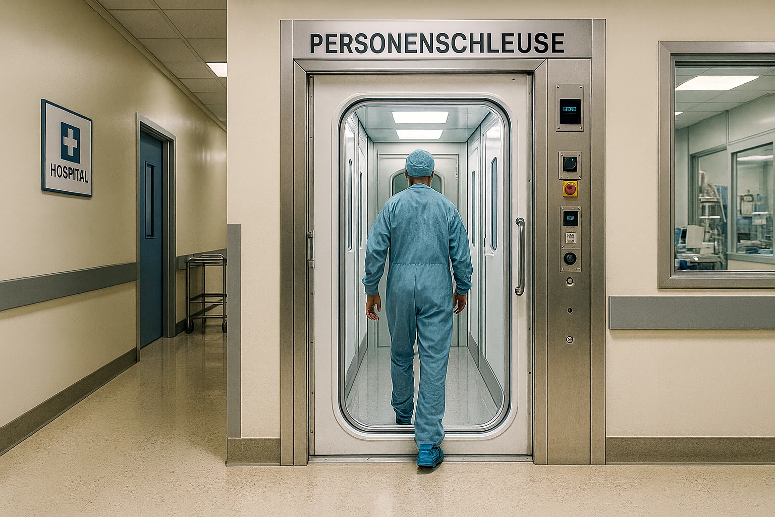 Personenschleuse im Krankenhaus: Vielseitigkeit in Medizin, Laboren und Industrie zur sicheren Trennung von sauberen und kontaminierten Zonen.