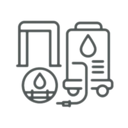 Vektorsymbol für mobile Wassersysteme zur Versorgung von Personen- und Materialschleusen inklusive Wasseraufbereitung.