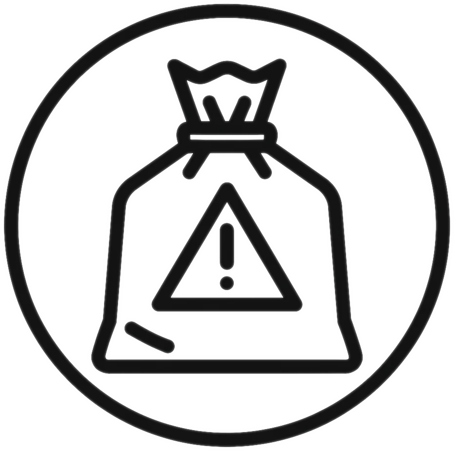 Symbol mit Asbestbag und Warnzeichen zur sicheren Entsorgung von asbesthaltigen Materialien