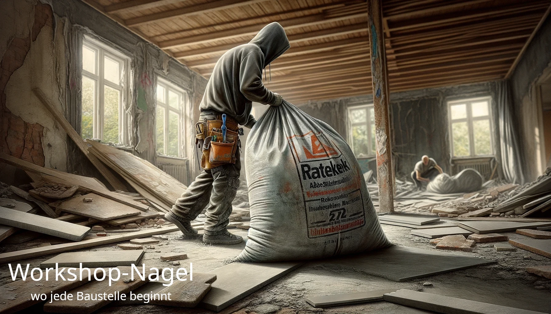 Entsorgungsmaterialien auf der Baustelle mit Workshop-Nagel