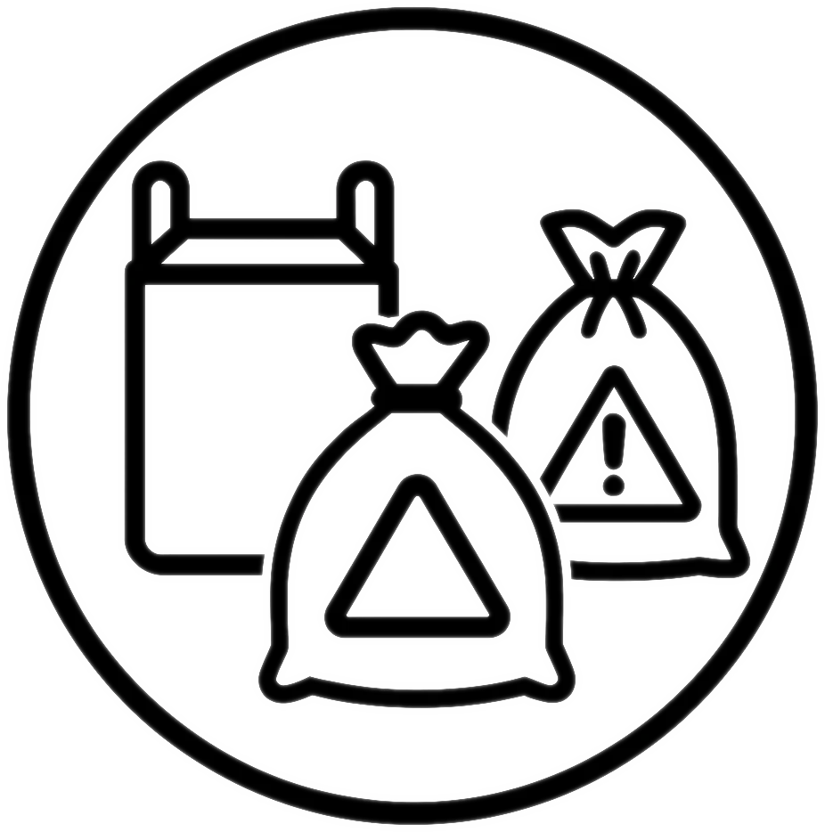 Symbol mit Big-Bag, PE-Sack und Asbestbag zur sicheren Entsorgung auf der Baustelle