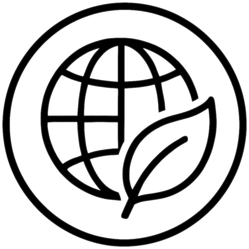 Symbol mit Globus und Blatt für nachhaltige Entsorgungsmaterialien im Bauwesen