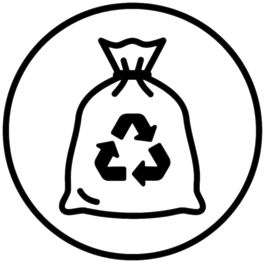 Symbol mit PE-Sack und Recyclingzeichen für die Entsorgung von leichtem Abfall auf der Baustelle