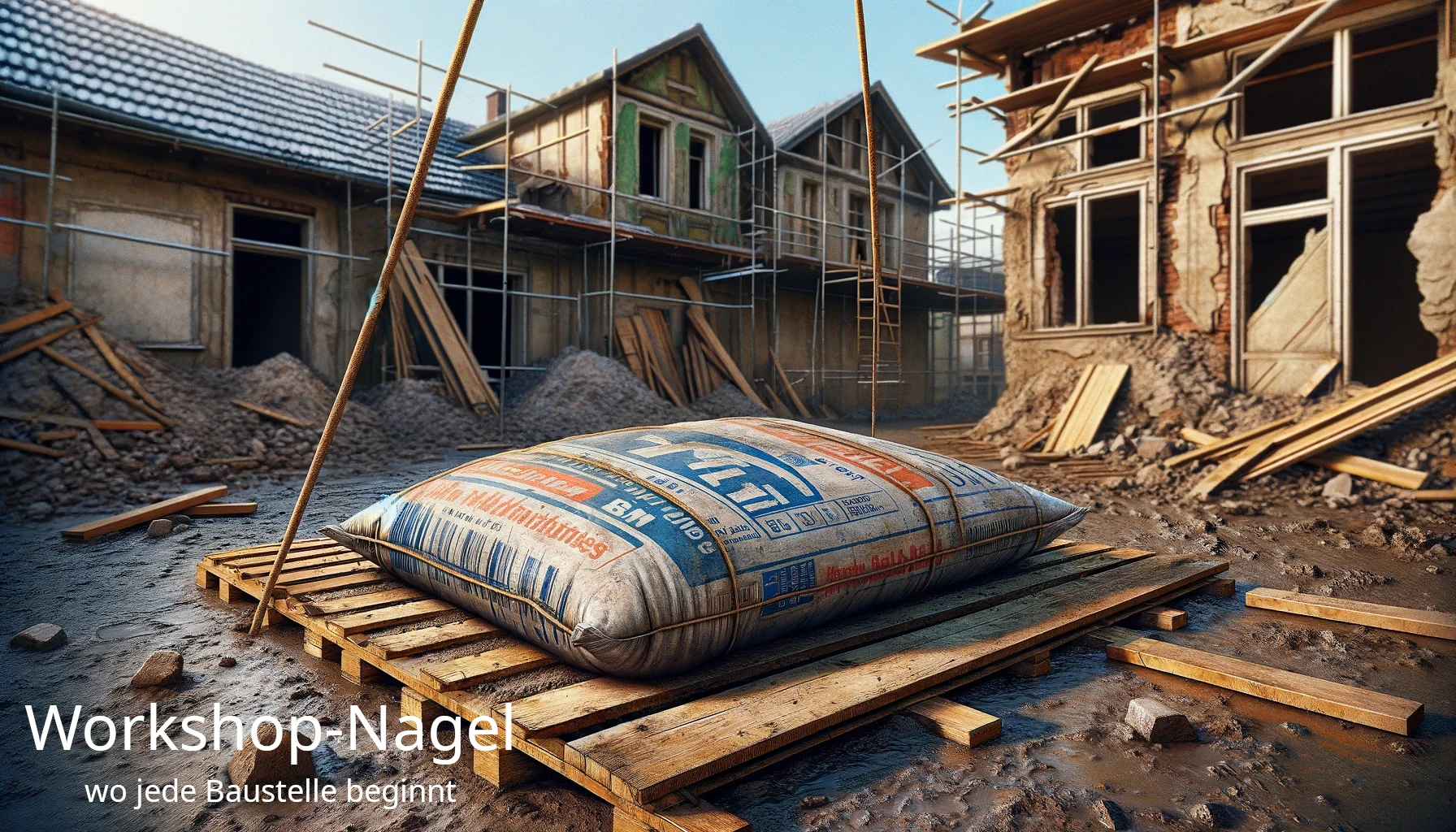 Plattenbag mit asbesthaltigem Baumaterial auf einer Baustelle während einer Gebäudesanierung.