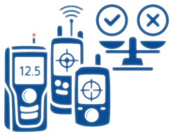 Darstellung unterschiedlicher Entfernungsmesser mit Symbolen für Vorteile und Nachteile