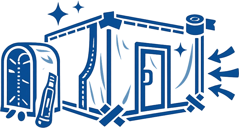 Icon mit Staubschutzwand, Folie und Schleuse zur Vorbereitung einer dichten Abschottung im Sanierungsbereich