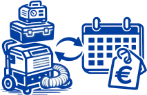 Symbolisches Icon für die Miete von Unterdruckhaltegeräten mit flexiblen Einsatzzeiträumen auf Baustellen.