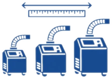 Symbolisches Icon zur Auswahl der richtigen Größe von Unterdruckhaltegeräten anhand von Leistungsstufen und Einsatzbereich.