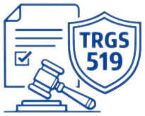 Symbolisches Icon zur Einhaltung der TRGS 519 beim Einsatz von Unterdruckhaltegeräten in faserkontaminierten Arbeitsbereichen.