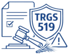 Symbolisches Icon zur TRGS-519-konformen Nutzung von Unterdruckhaltegeräten bei Arbeiten in asbestbelasteten Bereichen.