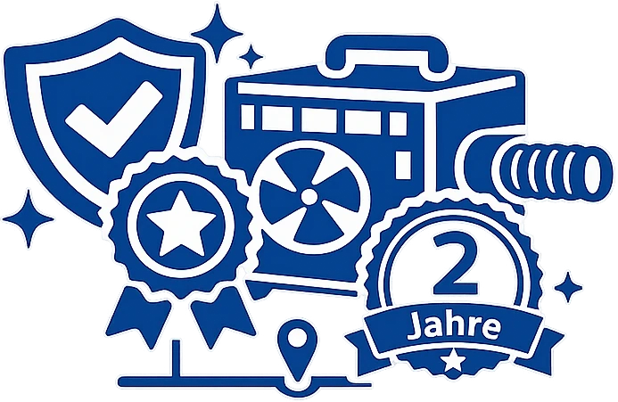 Icon mit Schutzschild, Guetesiegel und Unterdruckhaltegeraet fuer Qualitaet und Garantie