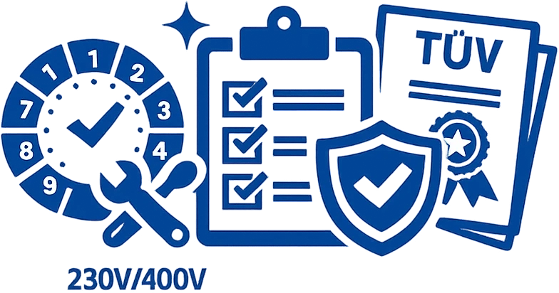 Icon mit Pruefplakette, Checkliste und Zertifikat fuer Service und Zertifizierung von Unterdruckhaltegeraeten