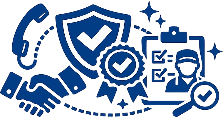 Icon mit Handschlag, Zertifikat und Schutzschild fuer Vertrauen und nachvollziehbare Herkunft der Ausruestung