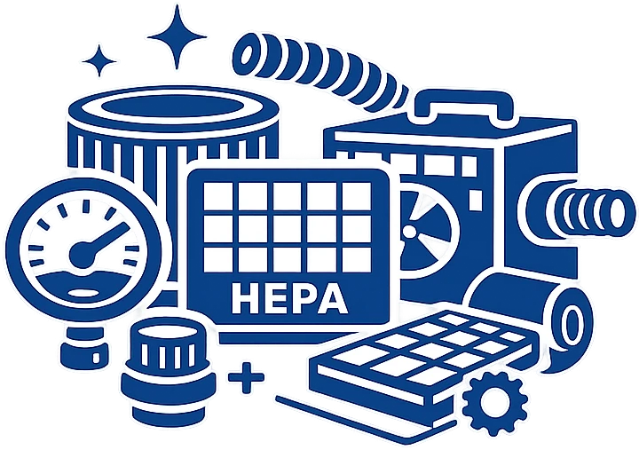 Icon mit HEPA Filter, Schlauch, Manometer und Ersatzteilen fuer Unterdruckhaltegeraet