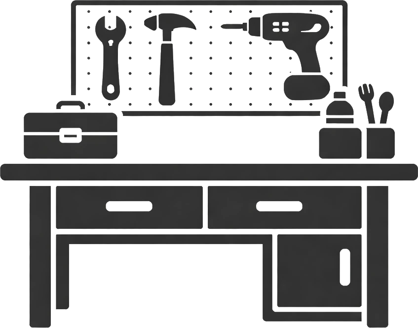 Werkbank mit Werkzeug und Aufbewahrung