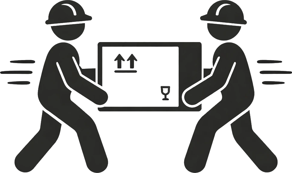 Zwei Arbeiter tragen eine Kiste