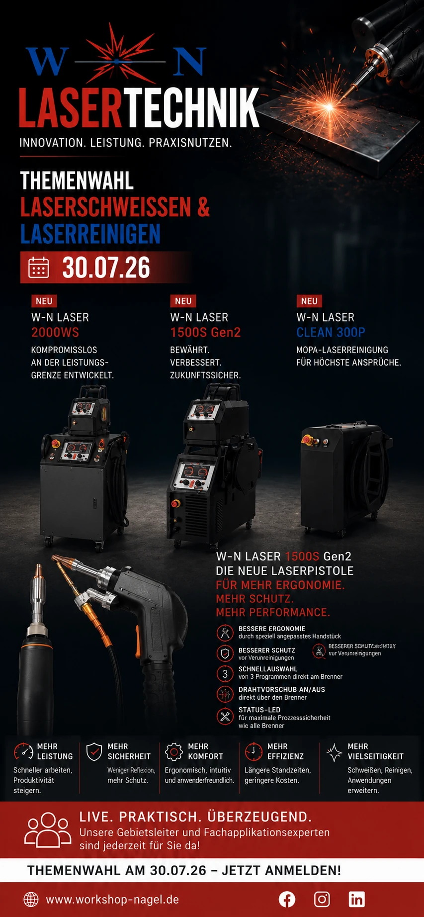 Einladung zur Live-Vorführung von Laserschweißen und Laserreinigen bei Workshop Nagel mit modernen Lasersystemen, Praxisdemonstrationen und persönlicher Fachberatung. - Mobile Ansicht